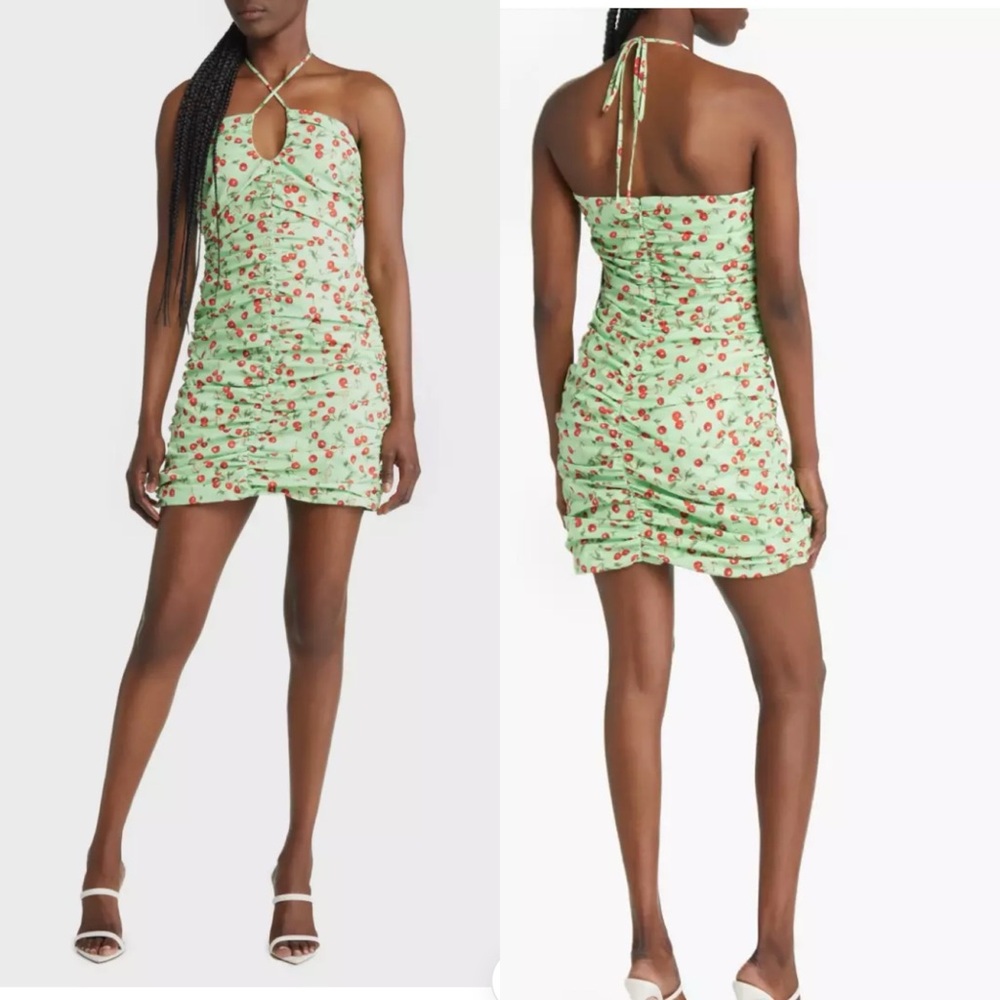 WAYF Noe Cherry Halter Mini Dress XS NEW NWT